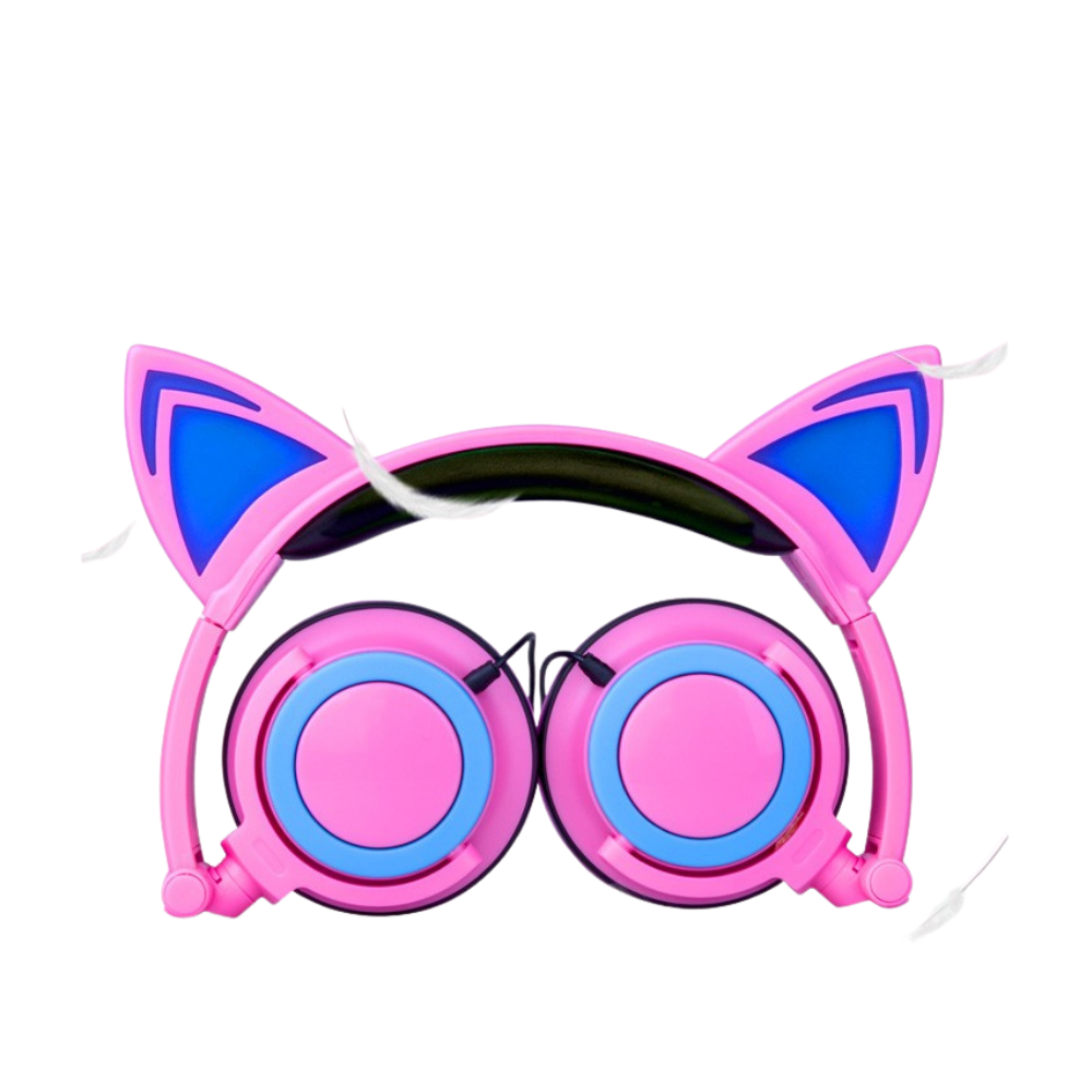Diadema Orejas De Gato Con Micrófono Y Luces Led Color Rosa