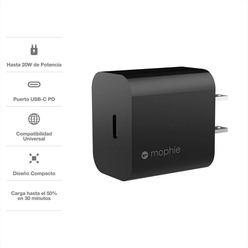 Cargador de pared Mophie PD USB-C de 20 W - Carga Rápida
